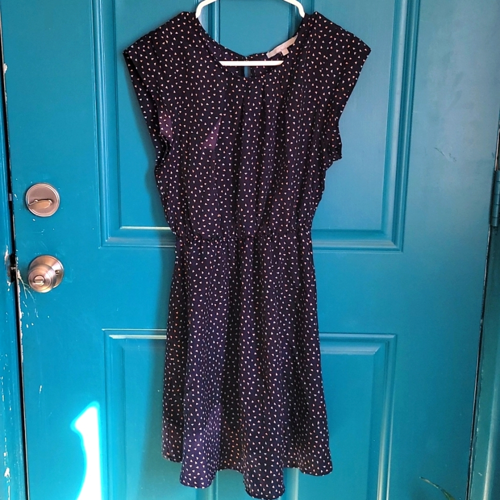 Navy Dress With Pink Triangle Polka-dots